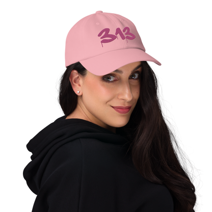 Detroit '313' Dad Hat (Tag Font) | Apple Blossom Pink