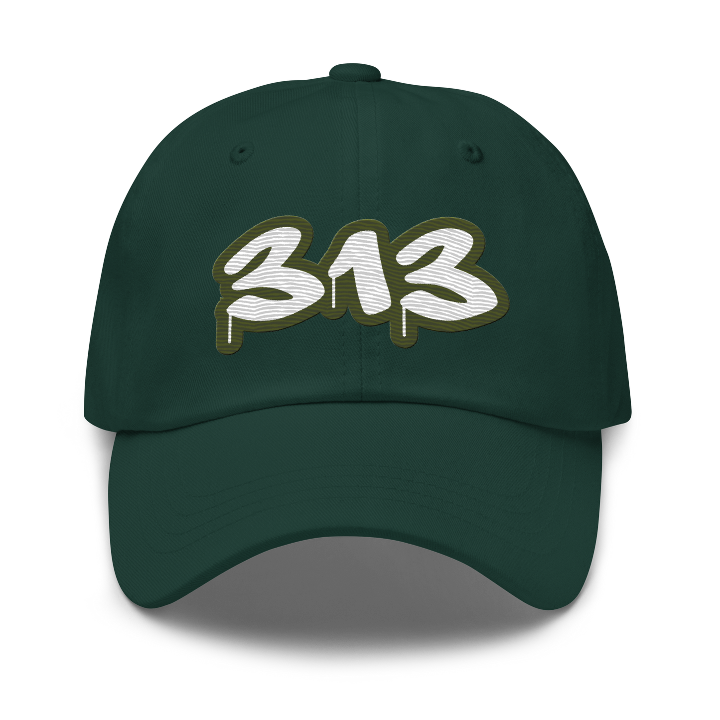 Detroit '313' Dad Hat (Army Green Tag Font)