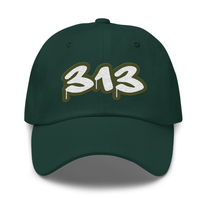 Detroit '313' Dad Hat (Army Green Tag Font)