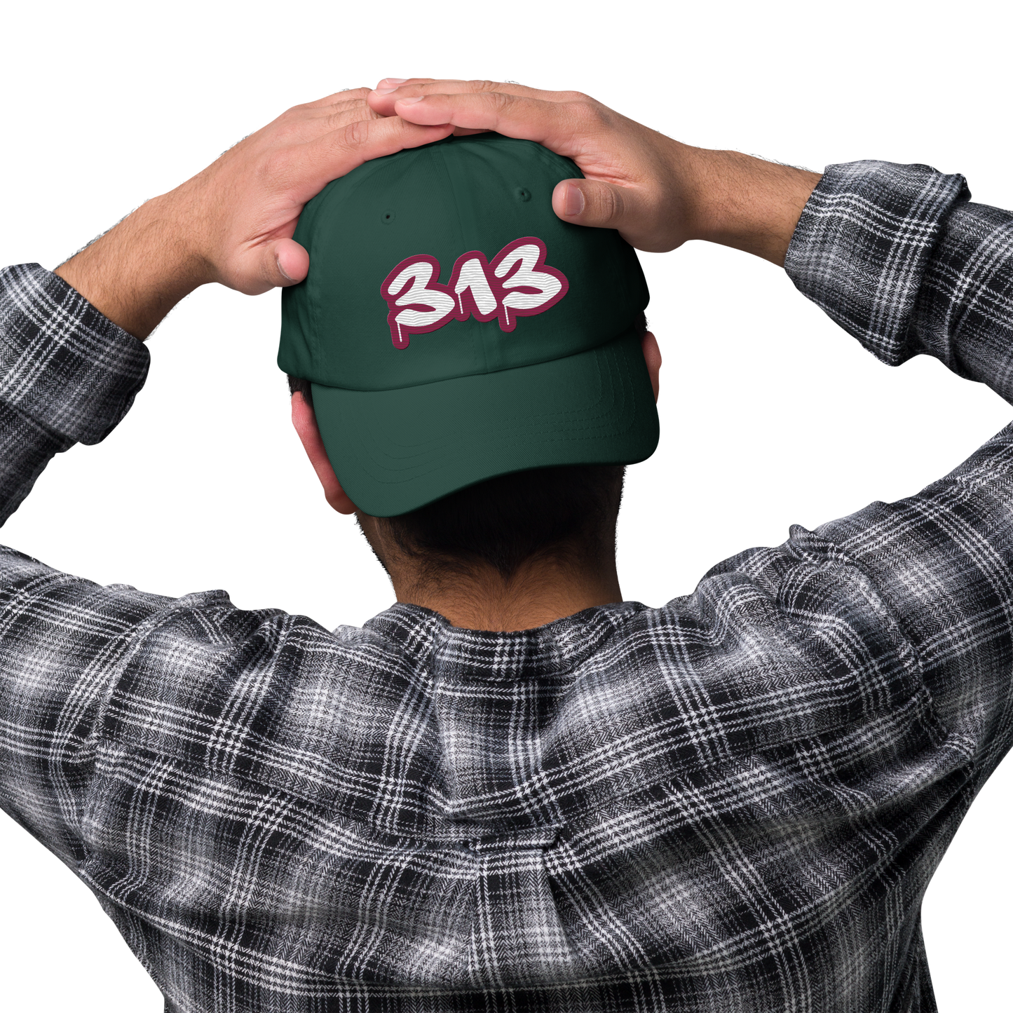 Detroit '313' Dad Hat (Ruby Red Tag Font)