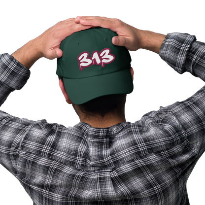 Detroit '313' Dad Hat (Ruby Red Tag Font)