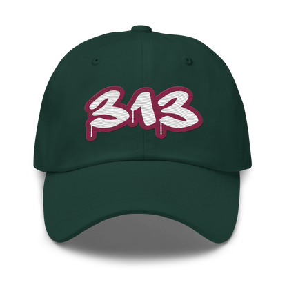 Detroit '313' Dad Hat (Ruby Red Tag Font)