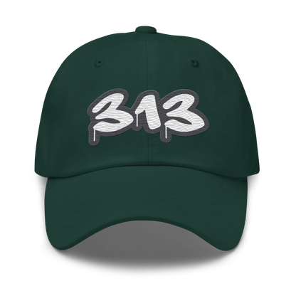 Detroit '313' Dad Hat (Iron Ore Grey Tag Font)