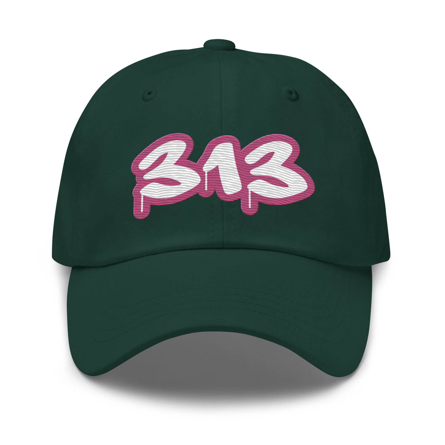 Detroit '313' Dad Hat (Apple Blossom Pink Tag Font)