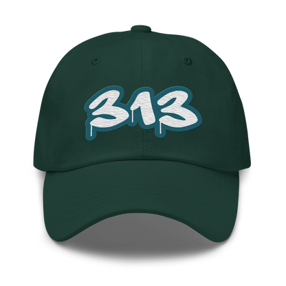 Detroit '313' Dad Hat (Auburn Hills Teal Tag Font)