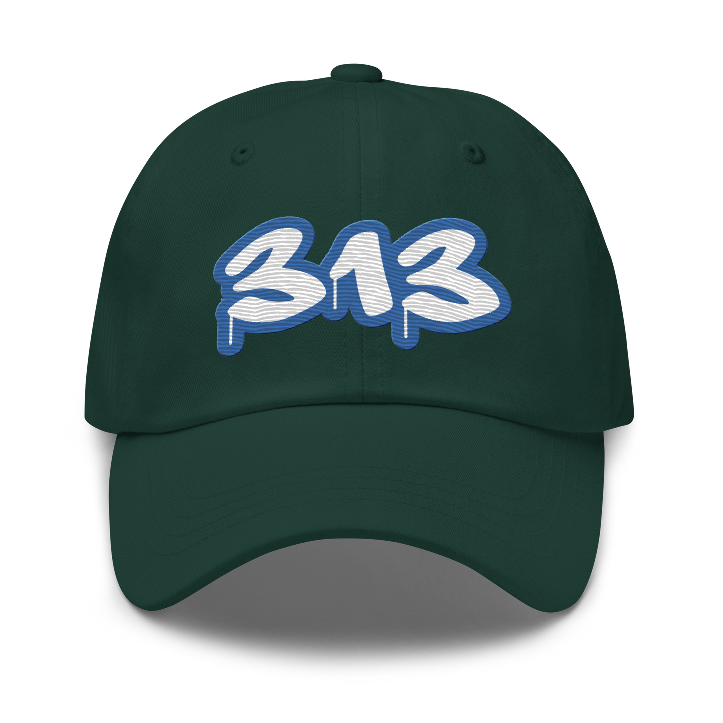 Detroit '313' Dad Hat (Motor Town Blue Tag Font)