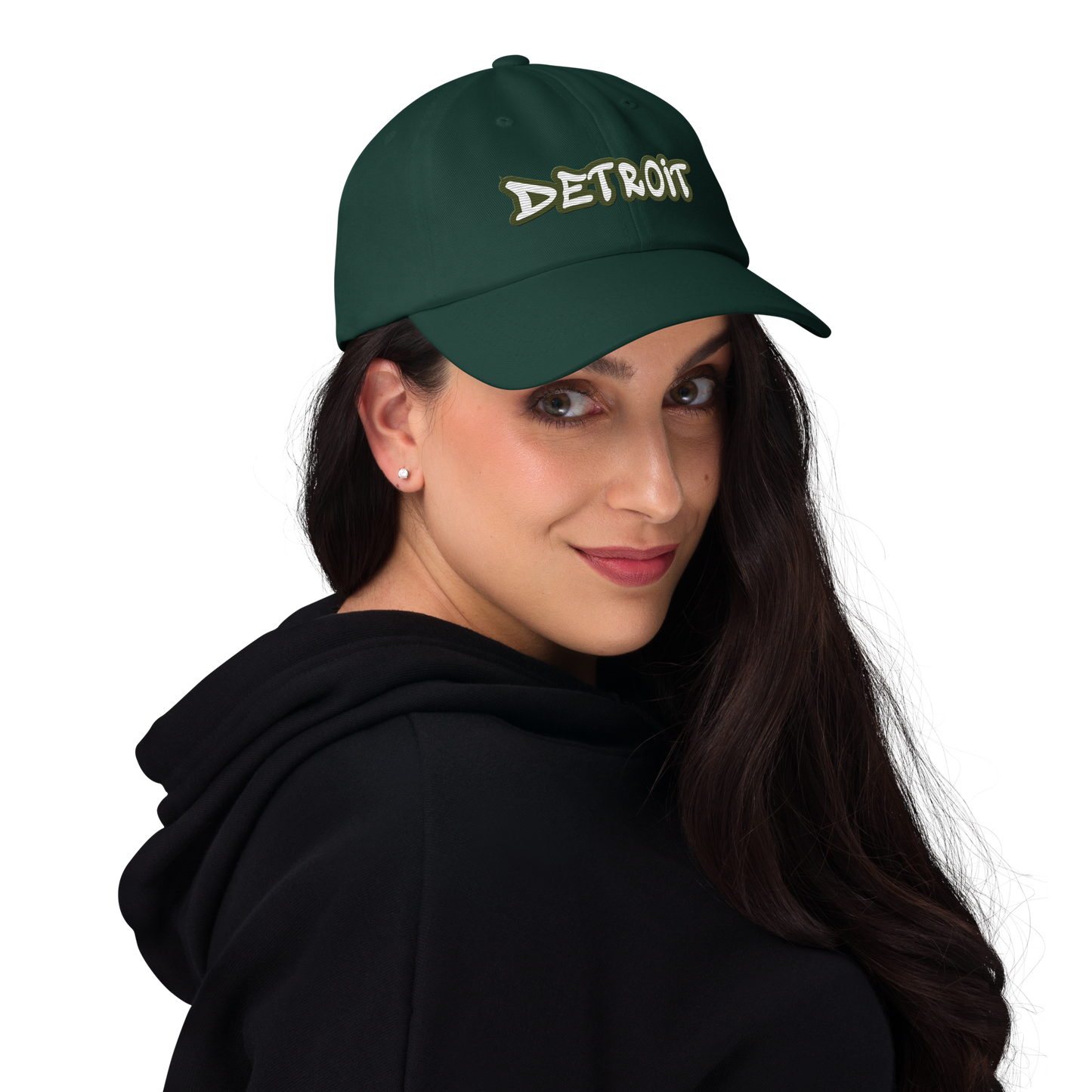 'Detroit' Dad Hat (Army Green Tag Font)