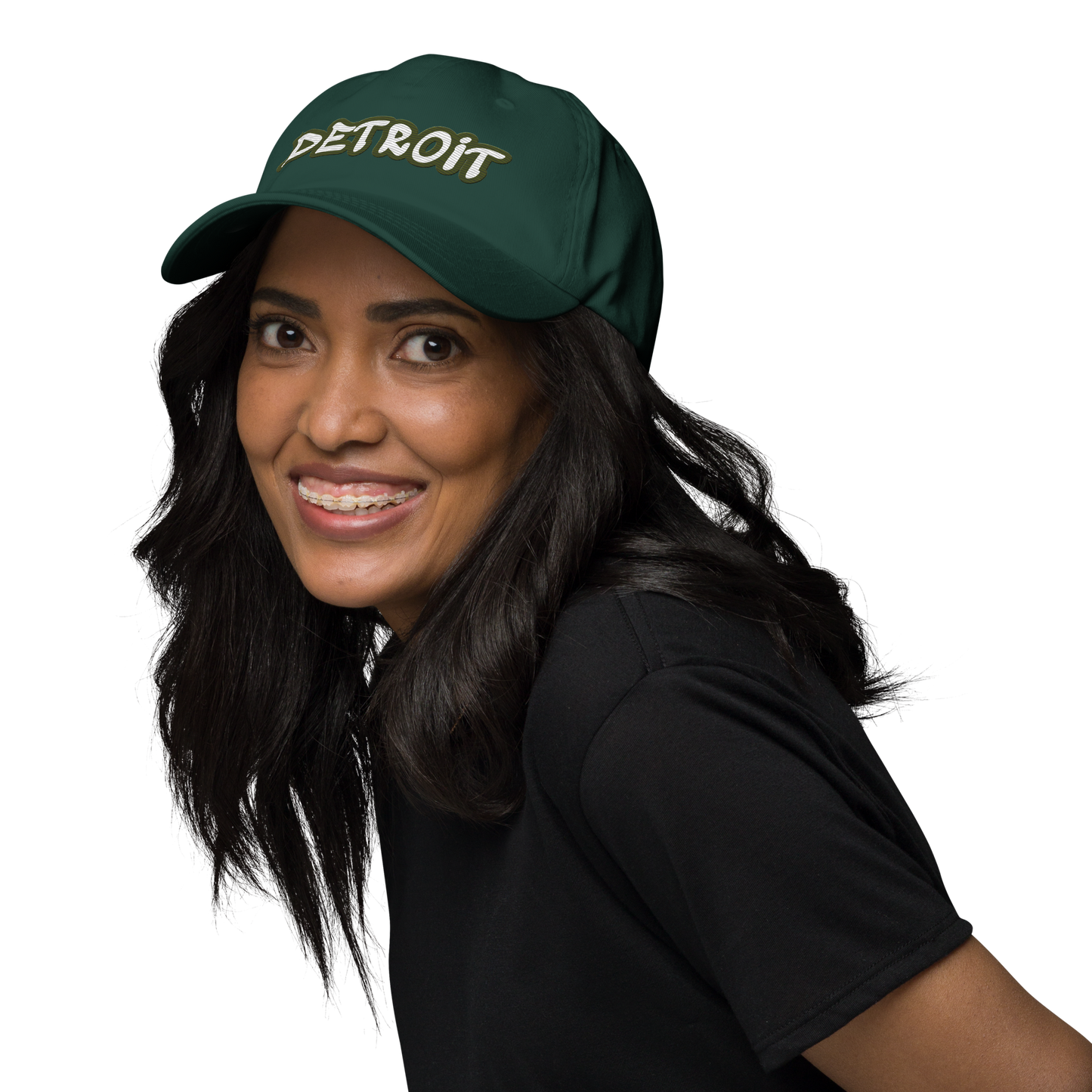 'Detroit' Dad Hat (Army Green Tag Font)