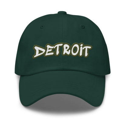 'Detroit' Dad Hat (Army Green Tag Font)