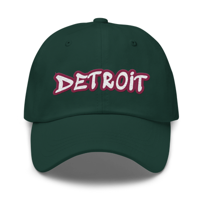 'Detroit' Dad Hat (Ruby Red Tag Font)