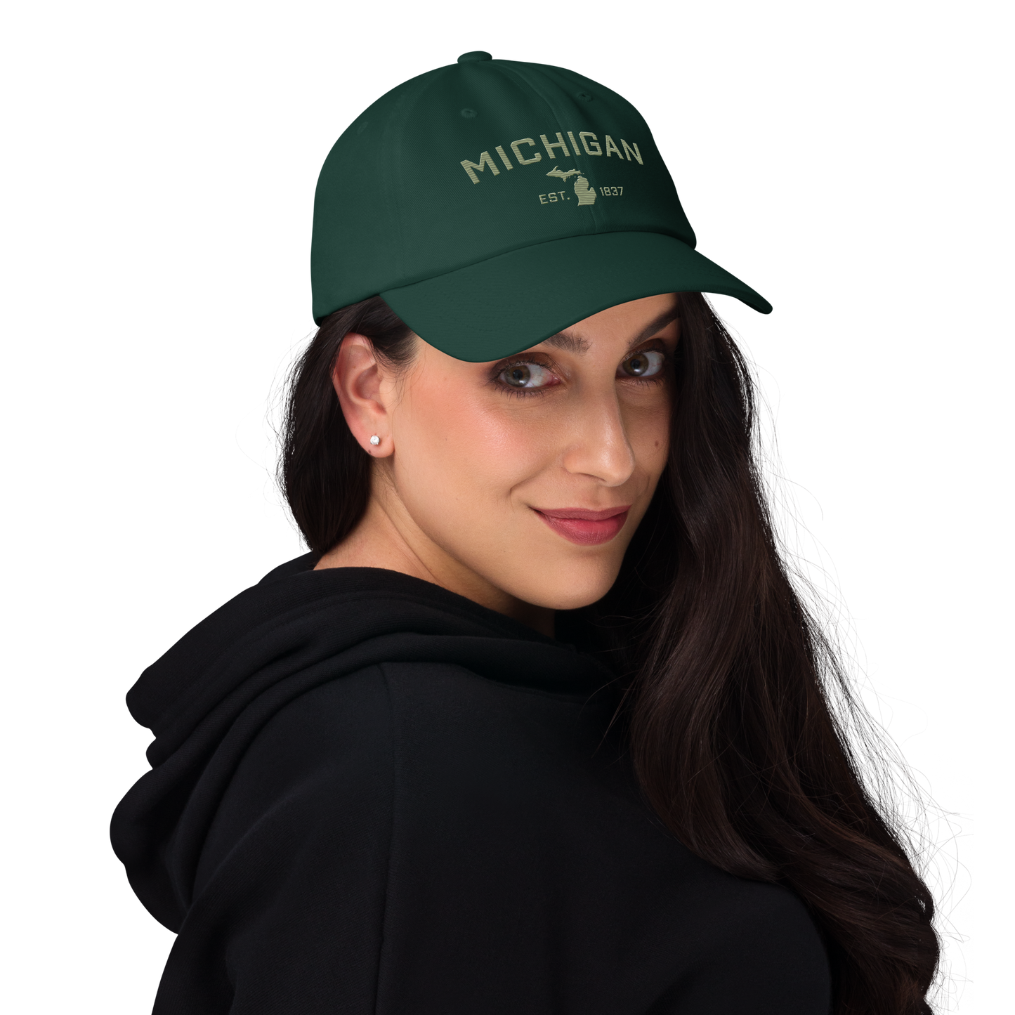 'Michigan EST 1837' Dad Hat (Athletic Font) | Beachgrass Green