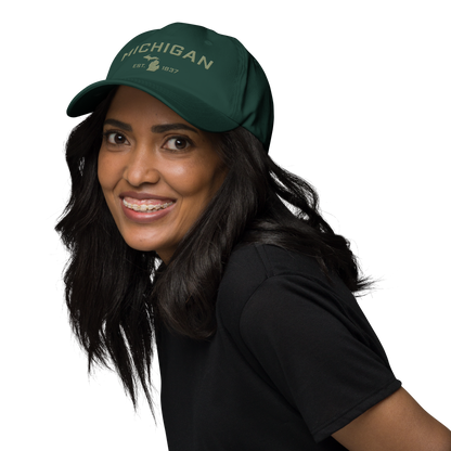 'Michigan EST 1837' Dad Hat (Athletic Font) | Beachgrass Green