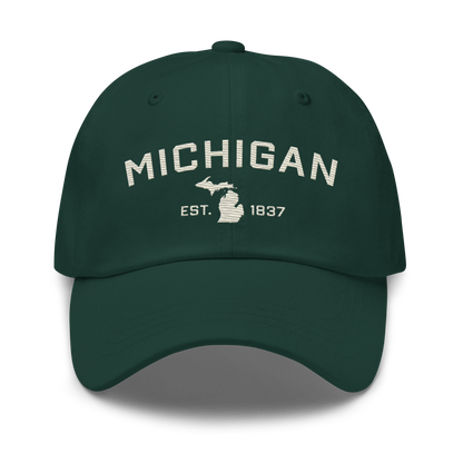 'Michigan EST 1837' Dad Hat (Athletic Font) | Ivory White