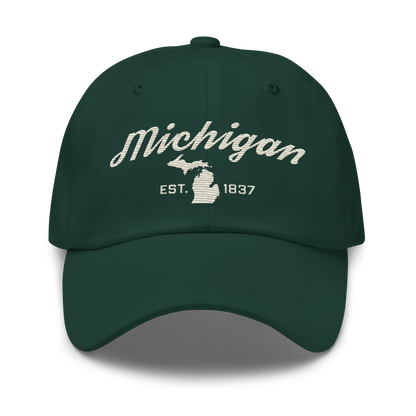 'Michigan EST 1837' Dad Hat (Script Font) | Ivory White