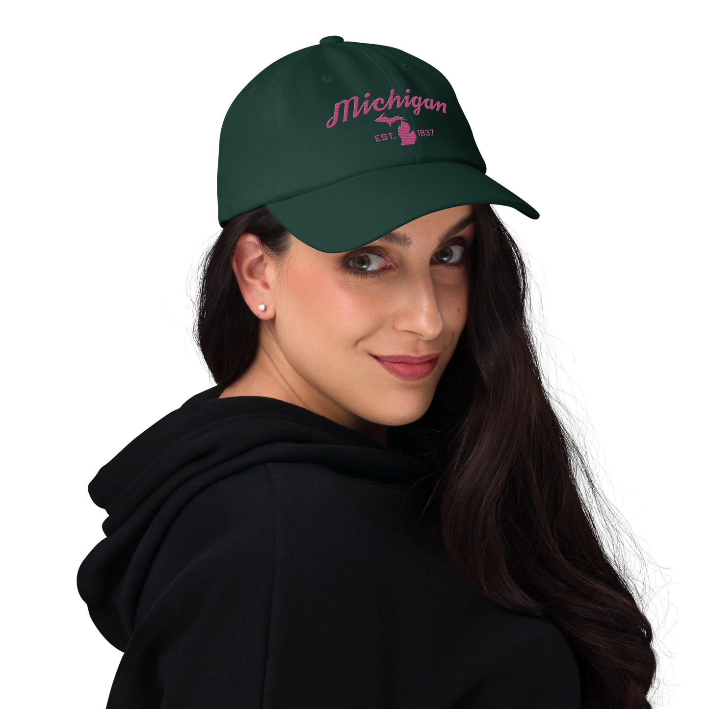 'Michigan EST 1837' Dad Hat (Script Font) | Apple Blossom Pink