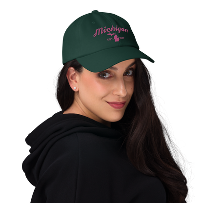 'Michigan EST 1837' Dad Hat (Script Font) | Apple Blossom Pink