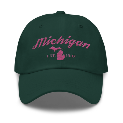 'Michigan EST 1837' Dad Hat (Script Font) | Apple Blossom Pink