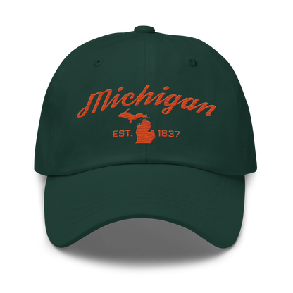 'Michigan EST 1837' Dad Hat (Script Font) | Maple Leaf Orange