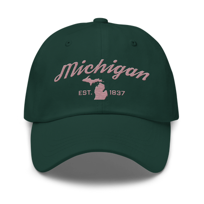 'Michigan EST 1837' Dad Hat (Script Font) | Cherry Blossom Pink