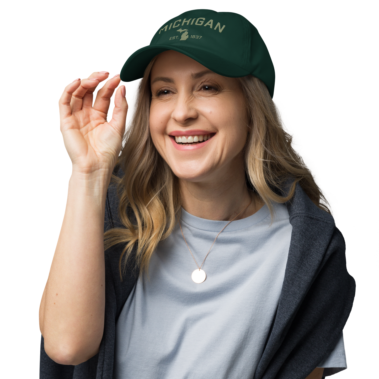 'Michigan EST 1837' Dad Hat (Athletic Font) | Beachgrass Green