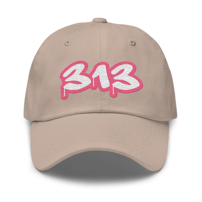 Detroit '313' Dad Hat (Rhodochrosite Pink Tag Font)