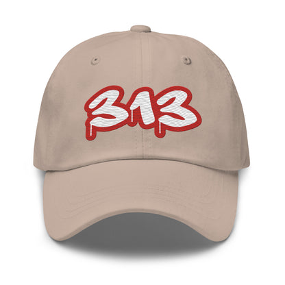 Detroit '313' Dad Hat (Aliform Red Tag Font)