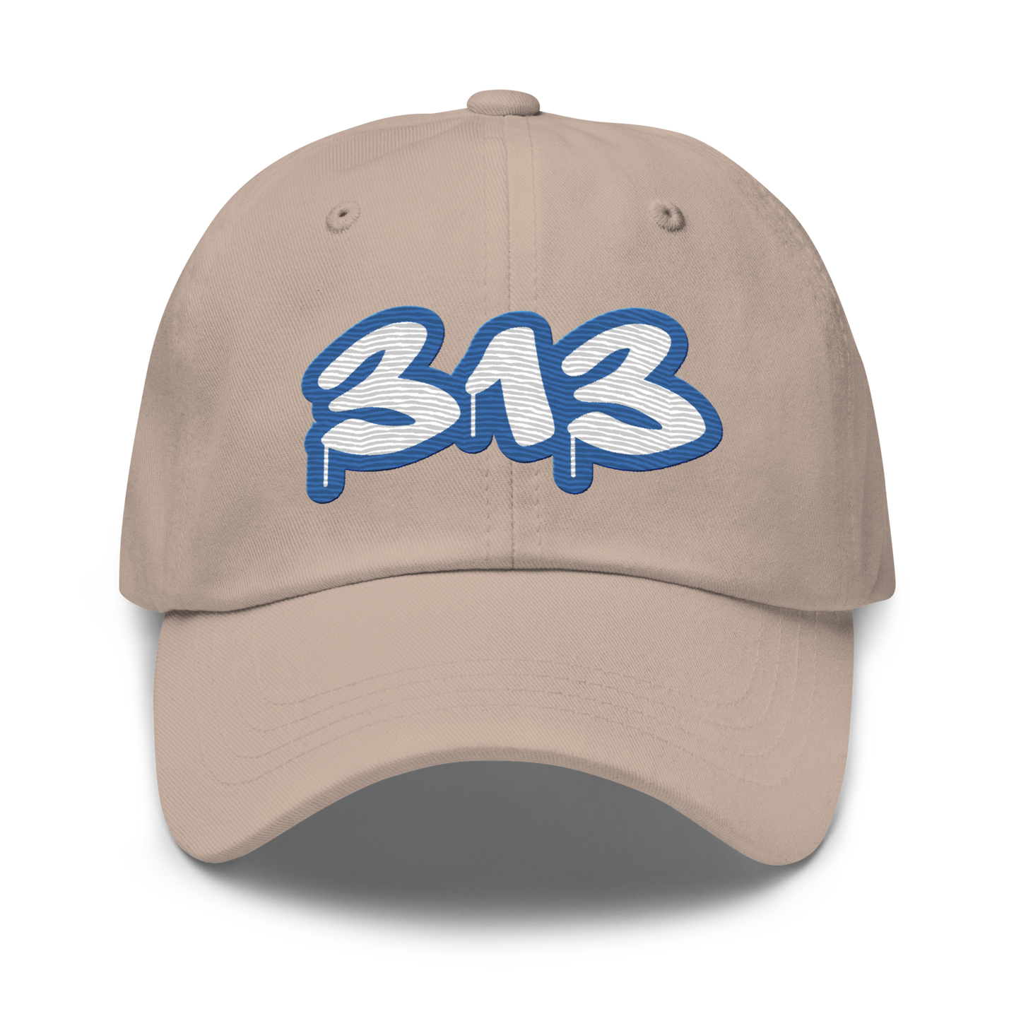 Detroit '313' Dad Hat (Motor Town Blue Tag Font)