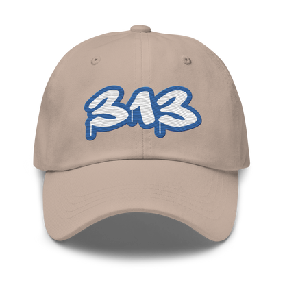 Detroit '313' Dad Hat (Motor Town Blue Tag Font)