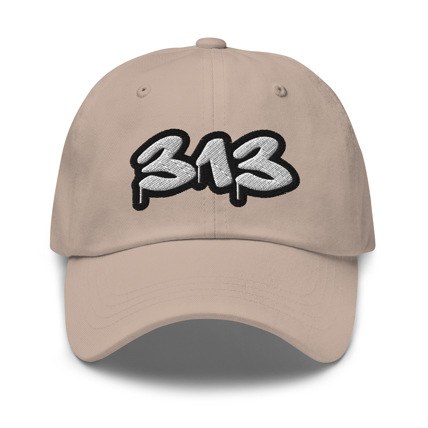 Detroit '313' Dad Hat (White/Black Tag Font)