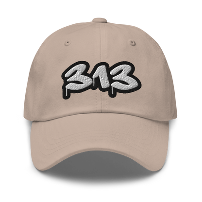 Detroit '313' Dad Hat (White/Black Tag Font)