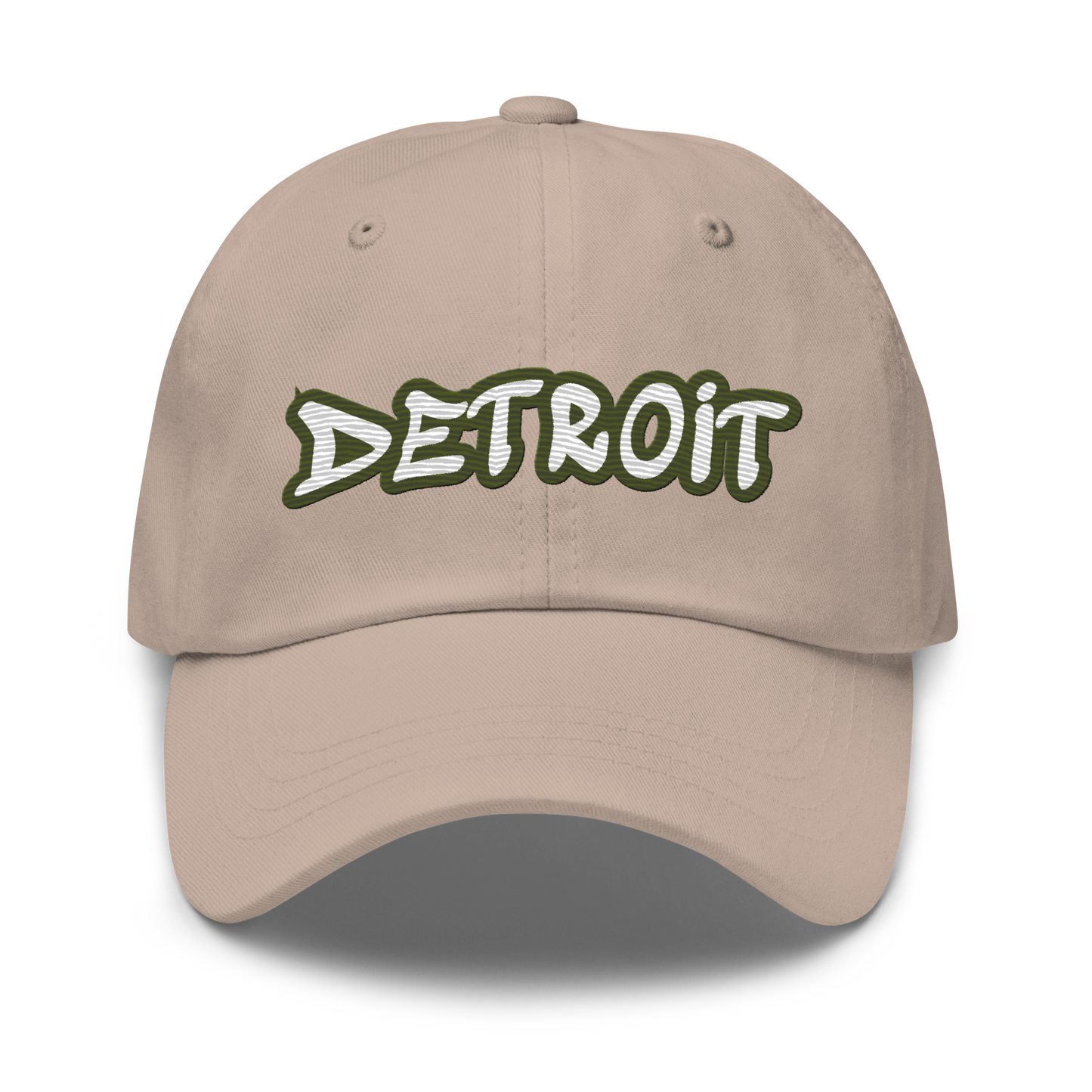 'Detroit' Dad Hat (Army Green Tag Font)