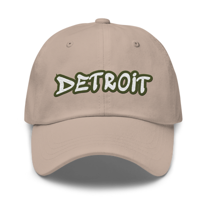 'Detroit' Dad Hat (Army Green Tag Font)