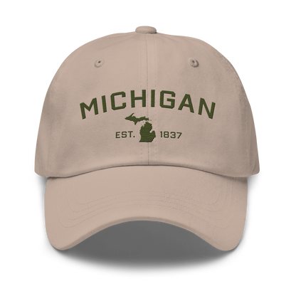 'Michigan EST 1837' Dad Hat (Athletic Font) | Army Green