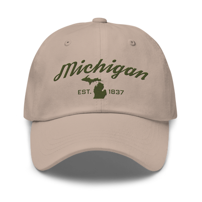 'Michigan EST 1837' Dad Hat (Script Font) | Army Green