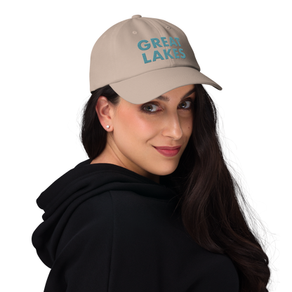 'Great Lakes' Dad Hat (Geometric Sans Font) | Huron Blue