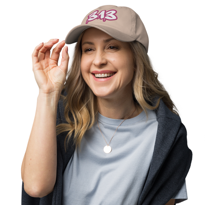 Detroit '313' Dad Hat (Apple Blossom Pink Tag Font)