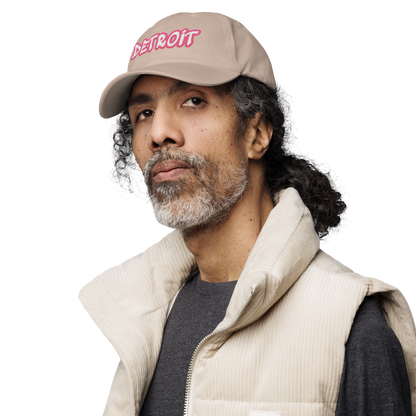 'Detroit' Dad Hat (Rhodochrosite Pink Tag Font)