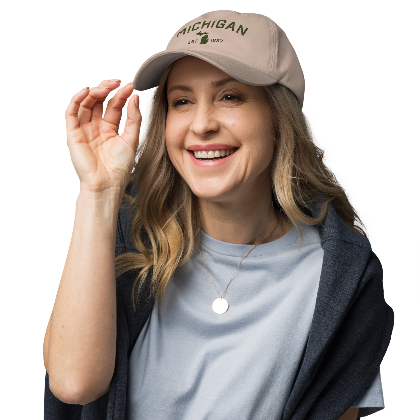 'Michigan EST 1837' Dad Hat (Athletic Font) | Army Green