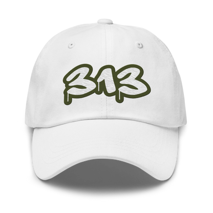 Detroit '313' Dad Hat (Army Green Tag Font)