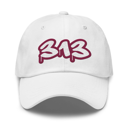 Detroit '313' Dad Hat (Ruby Red Tag Font)