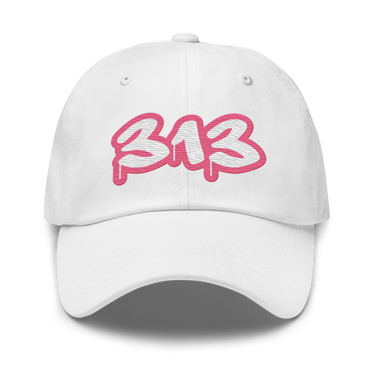 Detroit '313' Dad Hat (Rhodochrosite Pink Tag Font)