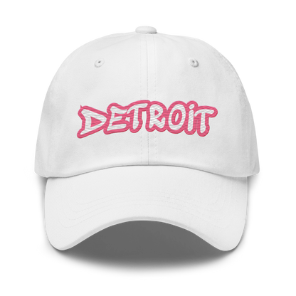 'Detroit' Dad Hat (Rhodochrosite Pink Tag Font)