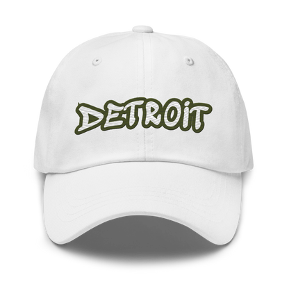 'Detroit' Dad Hat (Army Green Tag Font)