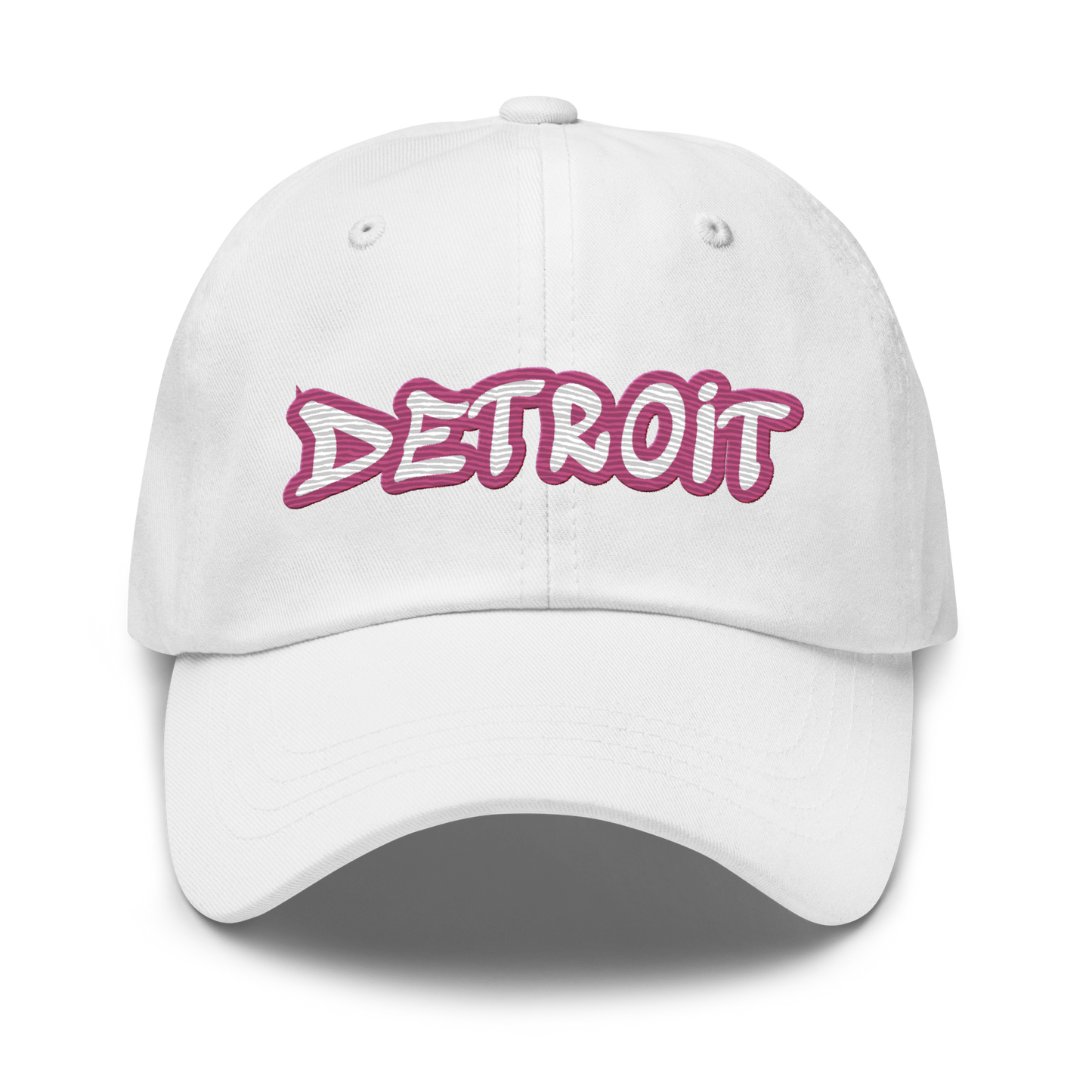 'Detroit' Dad Hat (Apple Blossom Pink Tag Font)