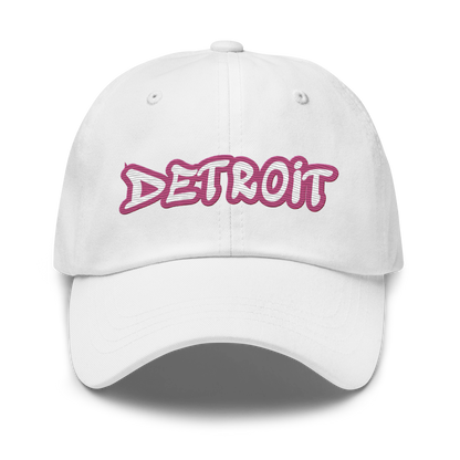 'Detroit' Dad Hat (Apple Blossom Pink Tag Font)