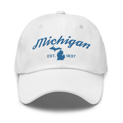 'Michigan EST 1837' Dad Hat (Script Font) | Superior Blue