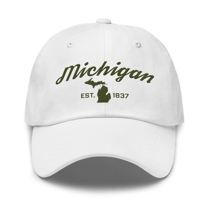 'Michigan EST 1837' Dad Hat (Script Font) | Army Green