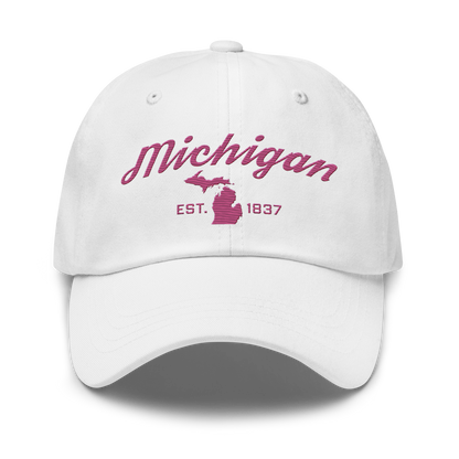 'Michigan EST 1837' Dad Hat (Script Font) | Apple Blossom Pink