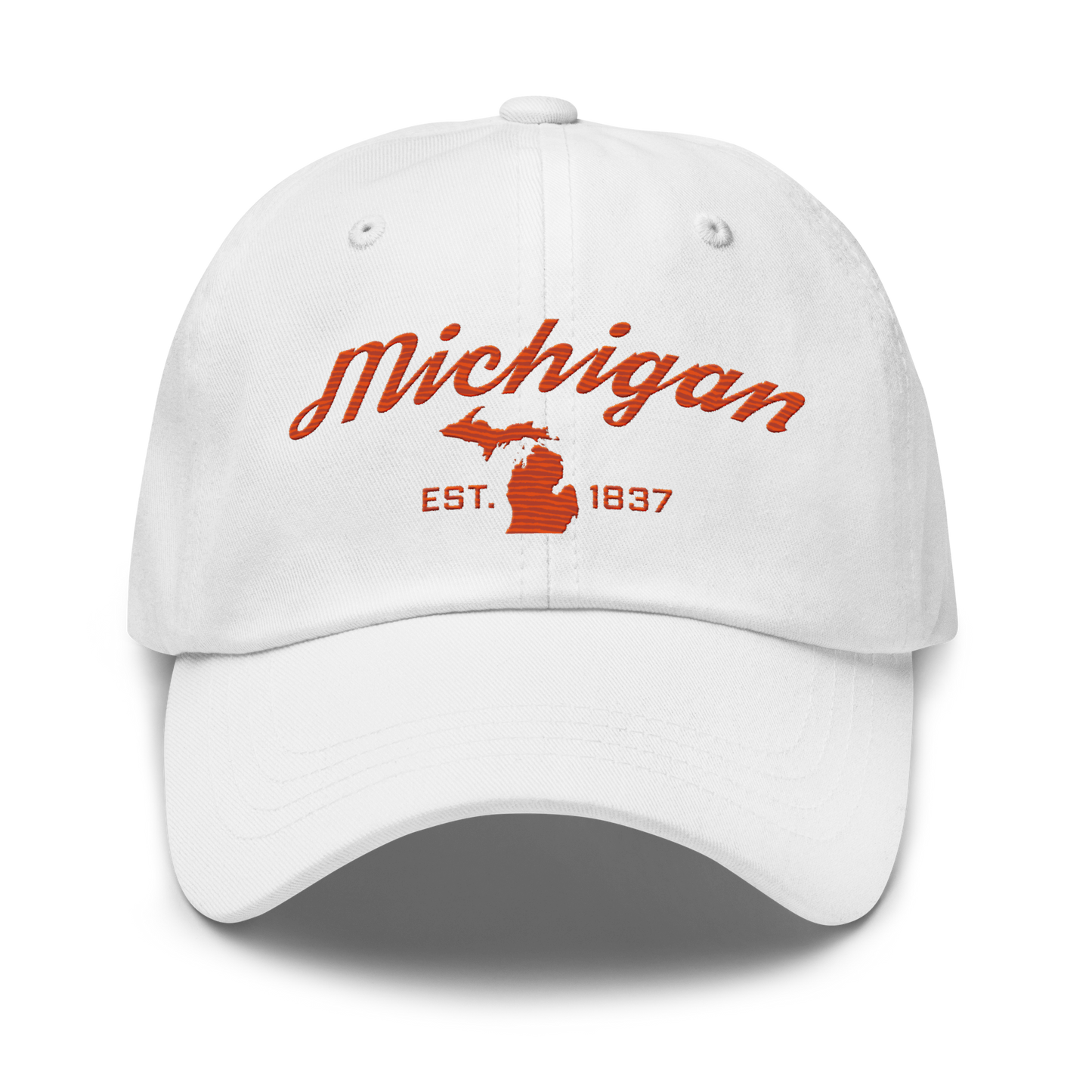 'Michigan EST 1837' Dad Hat (Script Font) | Maple Leaf Orange