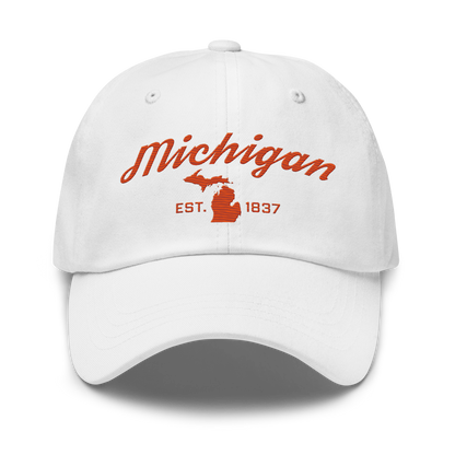 'Michigan EST 1837' Dad Hat (Script Font) | Maple Leaf Orange